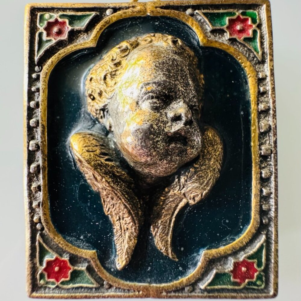 Rare A. Artistico Sterling Silver Angel Plaque 24K Gold Accents, Velvet & Enamel